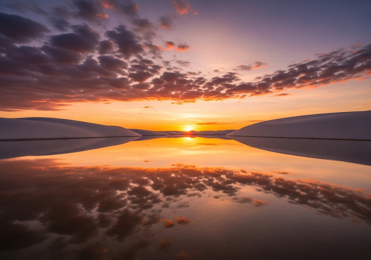Reflexo do pôr do sol nas lagoas dos Lençóis